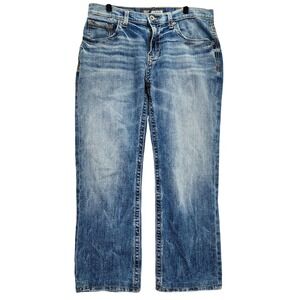 BKE Derek Bootleg Jeans Mens 33R Medium Wash Blue Western Rugged Y2K Denim